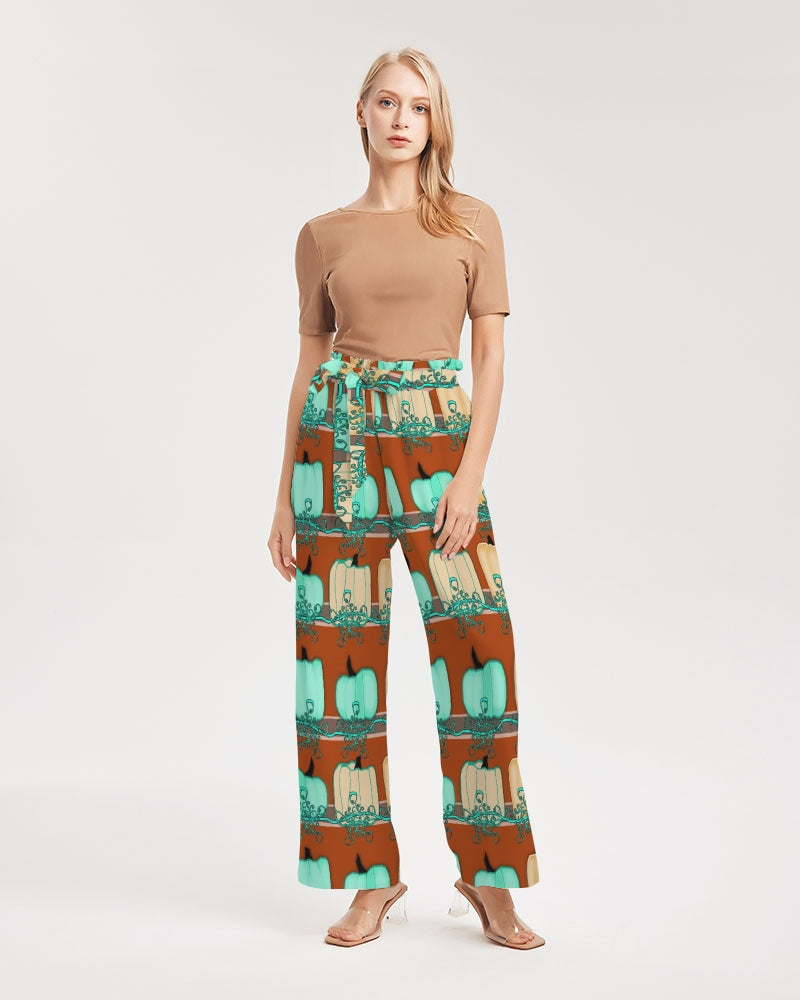 Blue Green Pumpkins Women's High-Rise Wide Leg Pants