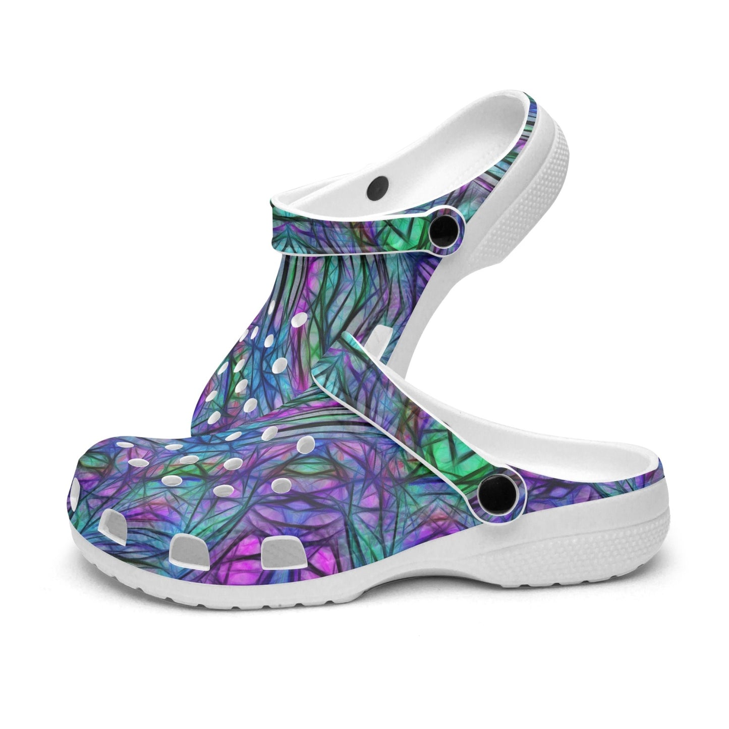 Blue Green Purple Kaleidoscope 413. All Over Printed Clogs