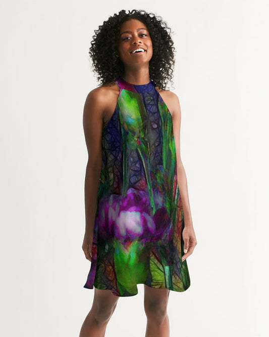 Abstract Pink Carnations Women's Halter Dress