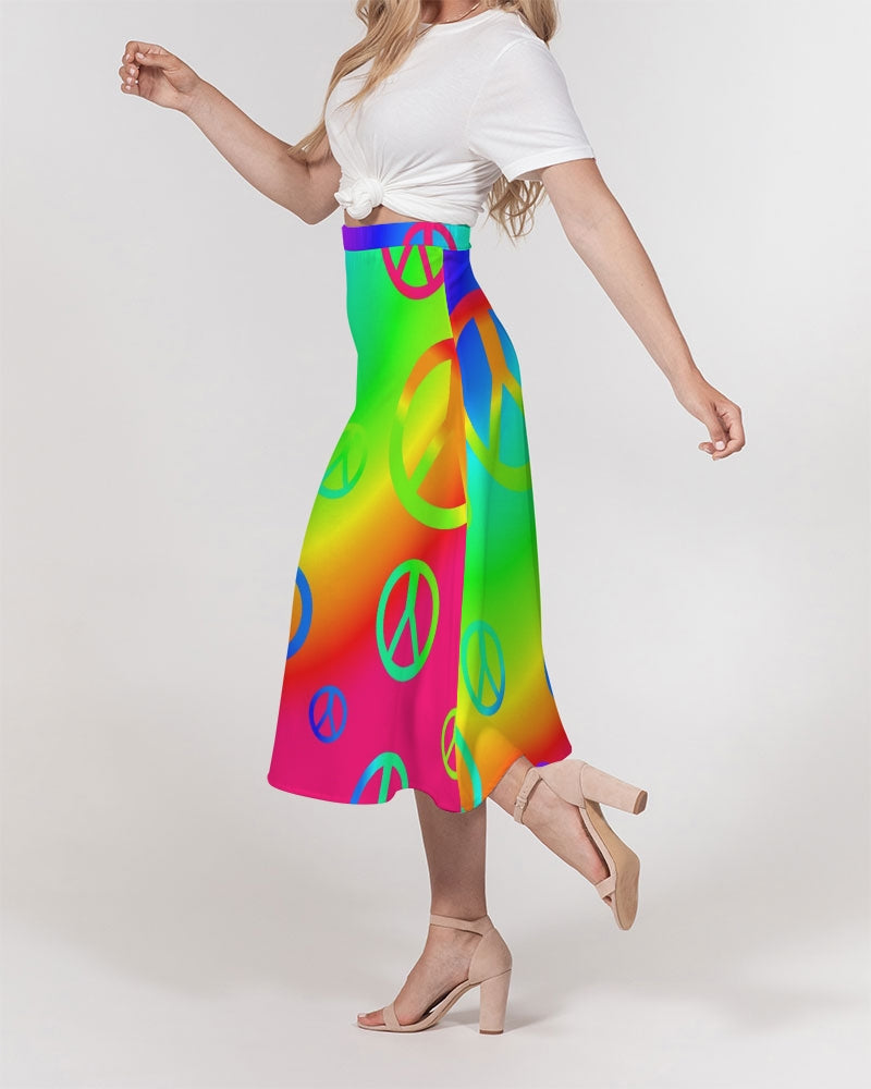 Rainbow Peace Signs Women's A-Line Midi Skirt