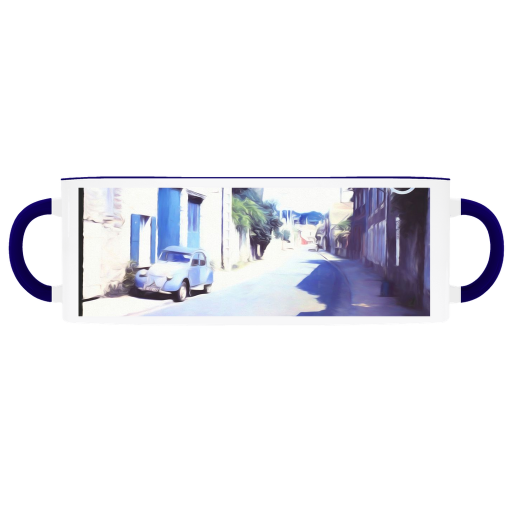 Vintage Travel Blue Car On The Street Accent Mugs