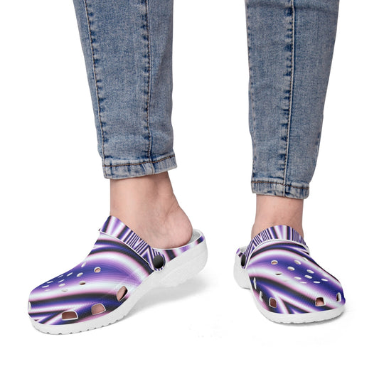 Blue Fractal Flower Kaleidoscope 413. All Over Printed Clogs