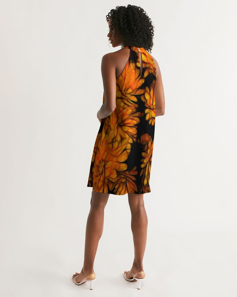 Yellow Fall Mums Women's Halter Dress