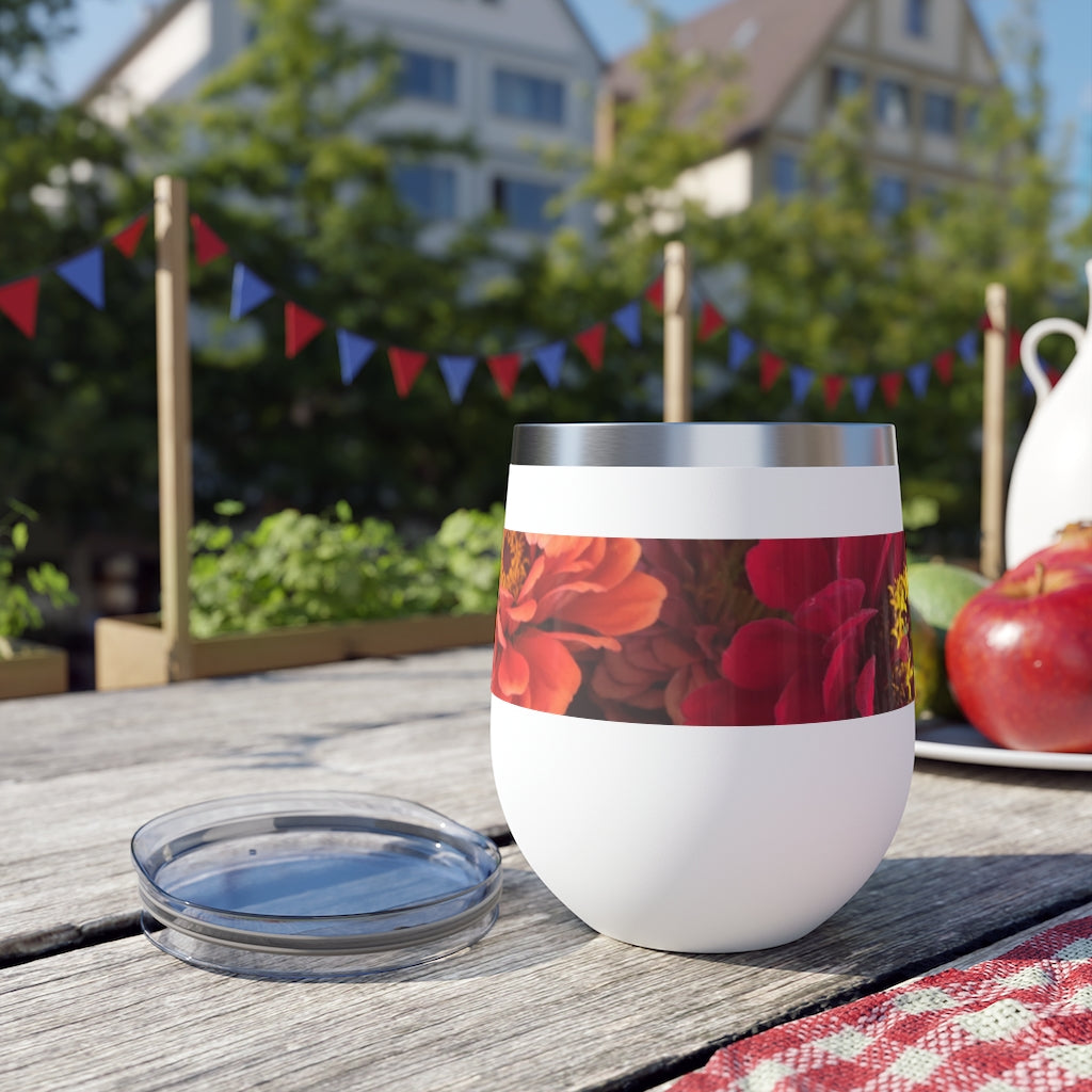 Peach and Pink Zinnias Copper Vacuum Insulated Cup, 12oz
