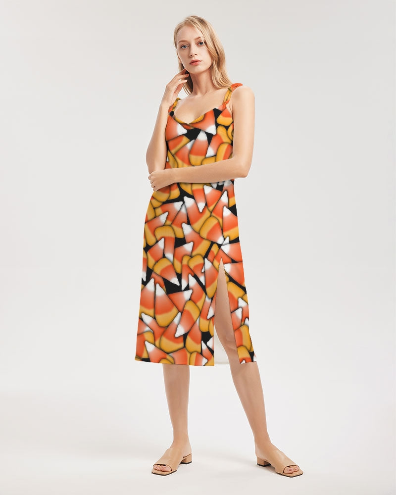 Candy Corn Pattern Women's Tie Strap Split Dress