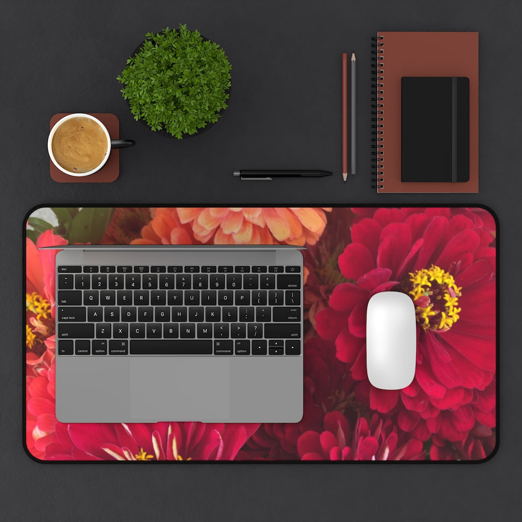 Peach and Pink Zinnias Desk Mat
