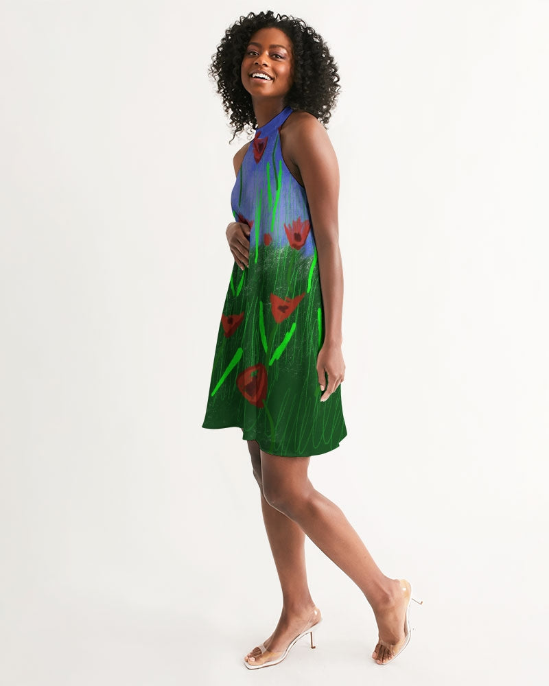 Field Of Poppies Women's Halter Dress