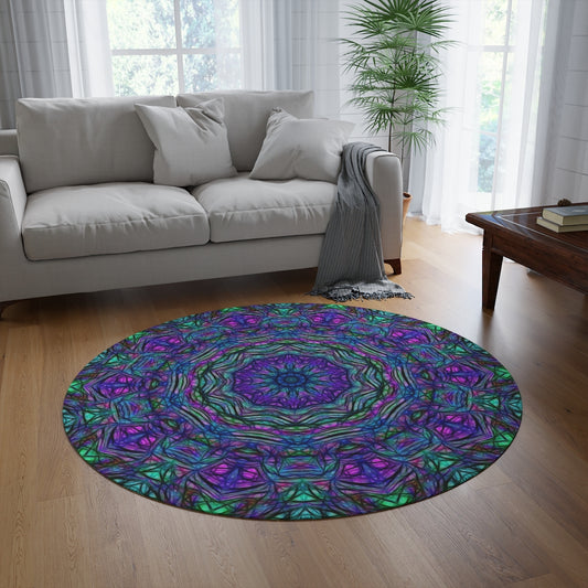blue Green Purple Kaleidoscope Round Rug
