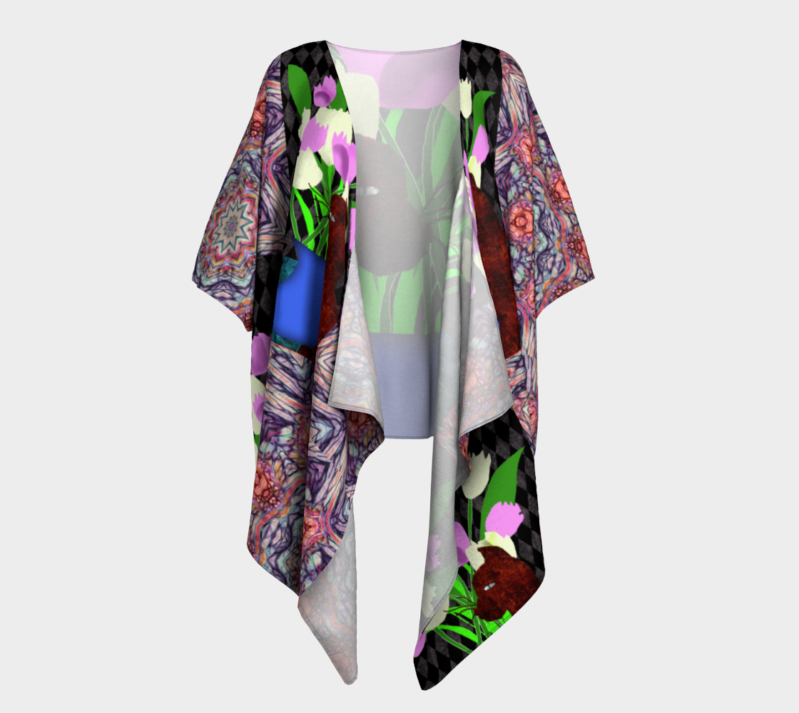 The Cat and The Tulips Draped Kimono
