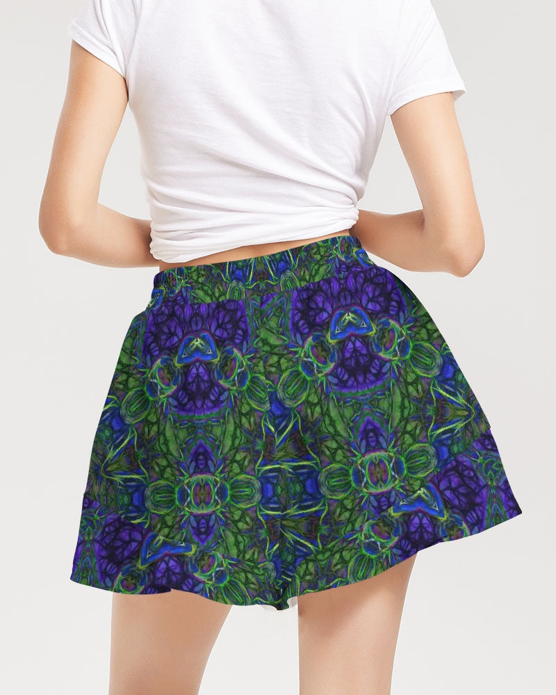blue Green Ribbon Kaleidoscope Women's Ruffle Shorts