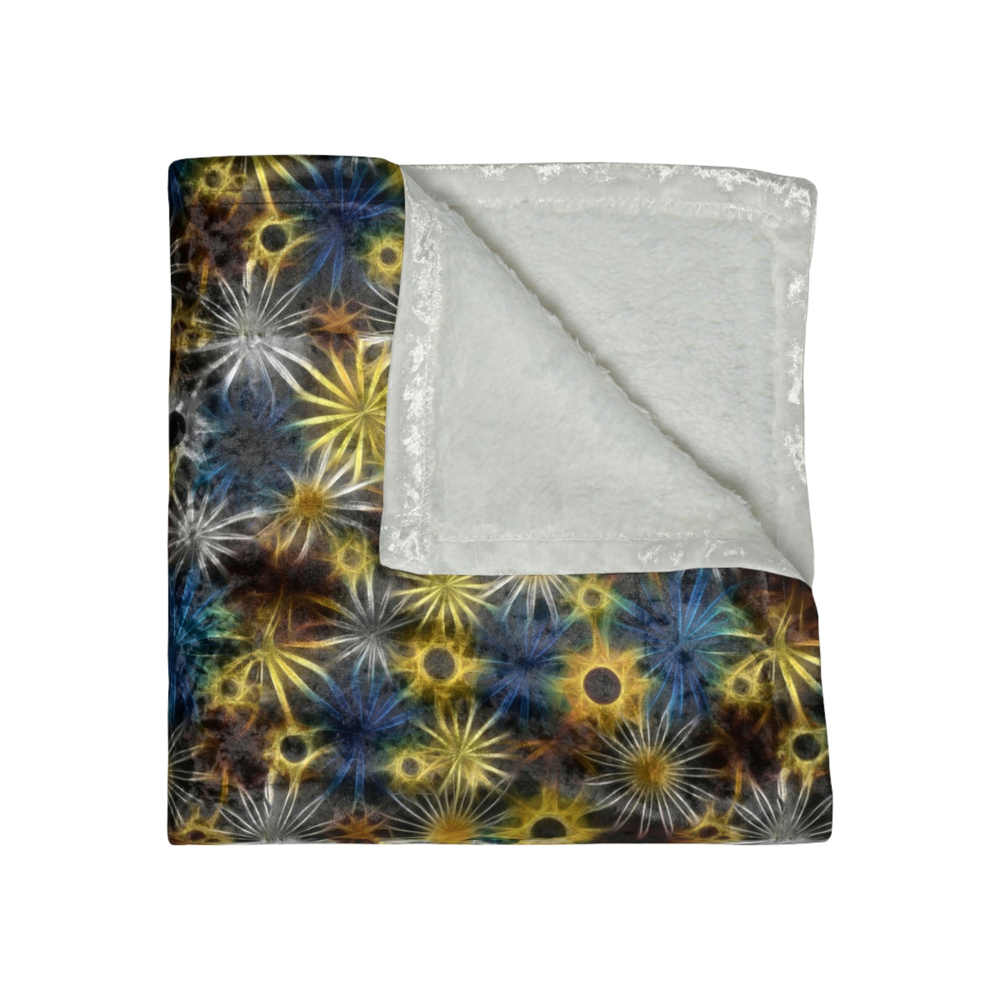 Blue and Yellow Glowing Daisies Crushed Velvet Blanket