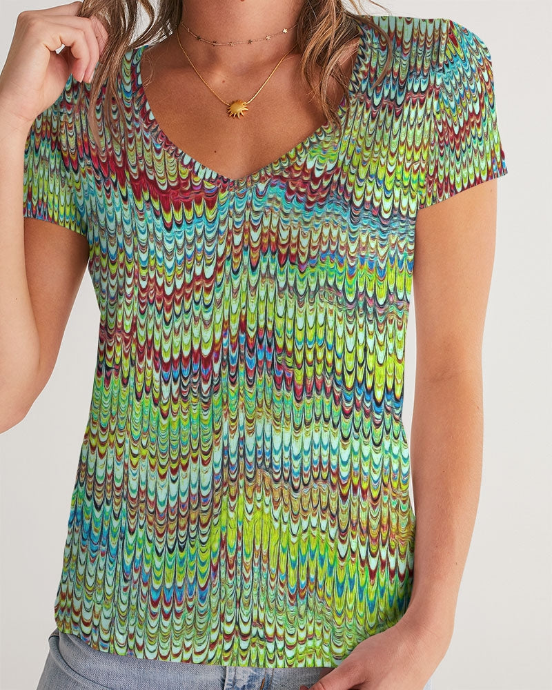 Cool Green Marbled Women's V-Neck Tee