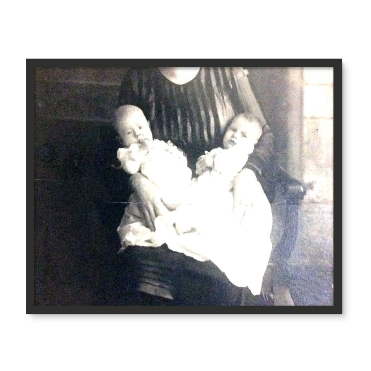 Early 1900s Mother and Twins Framed Photo Tile