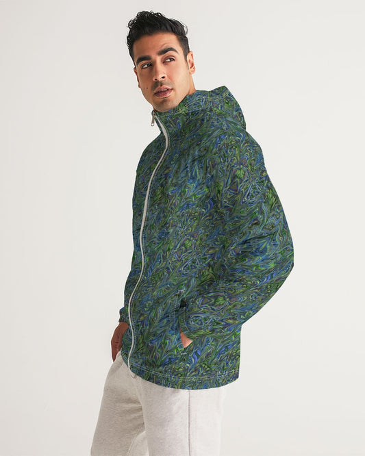 Blue Green Liquid Marbling Men's Windbreaker