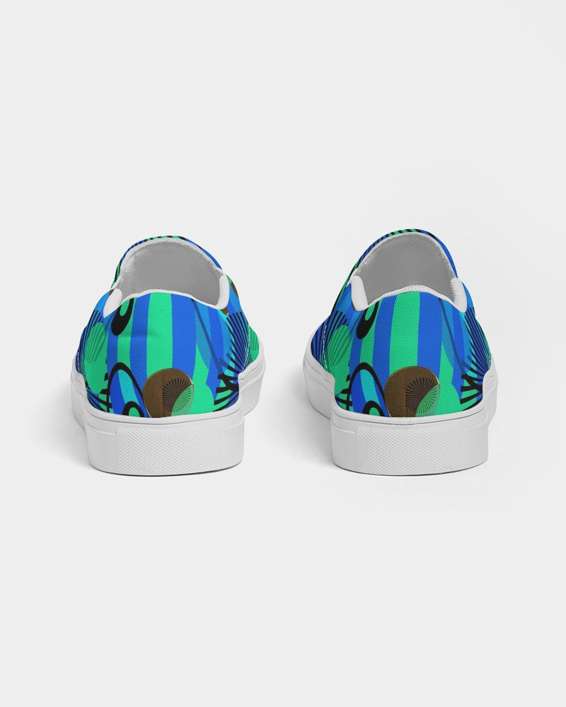 Blue Green Stripes and Dots Women's Slip-On Canvas Shoe