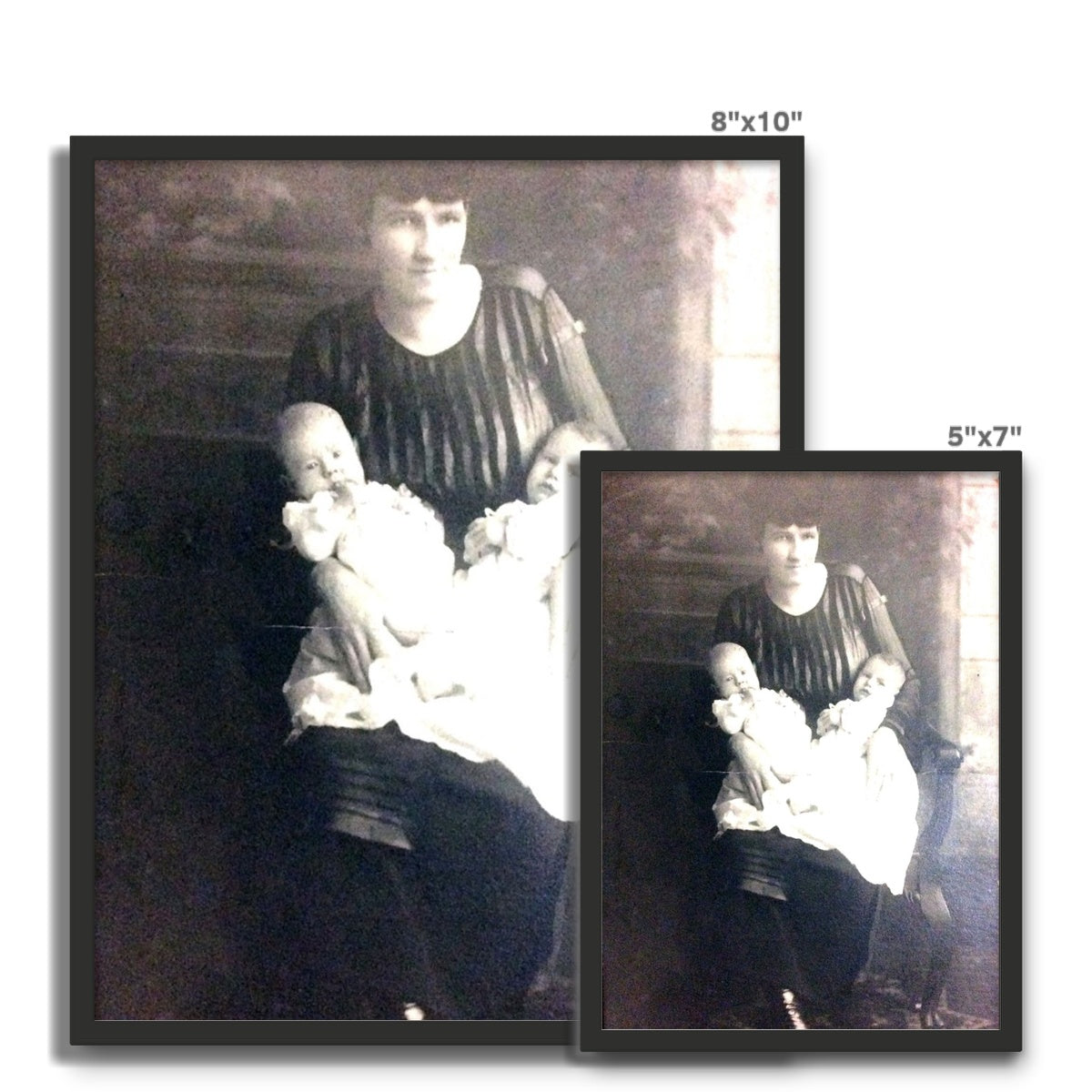 Early 1900s Mother and Twins Framed Photo Tile