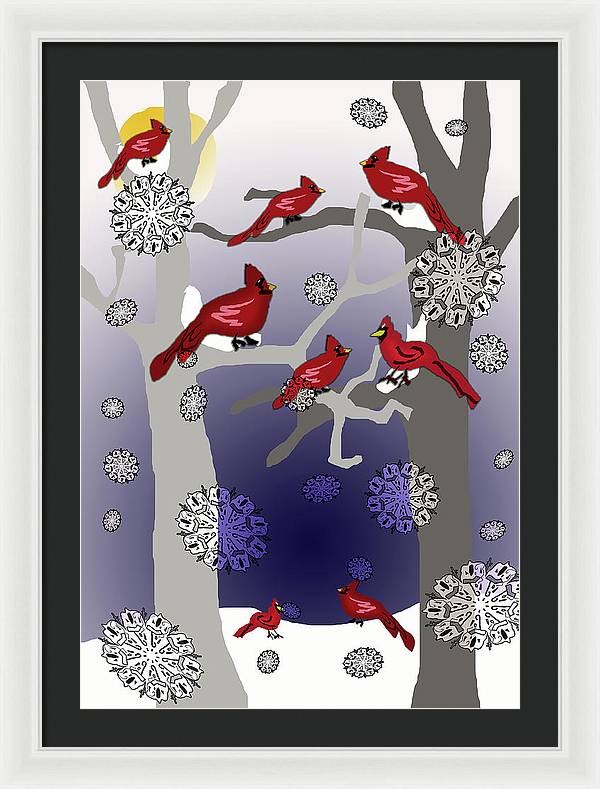 Cardinals In The Snow - Framed Print