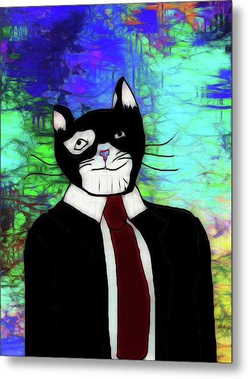 Cat In A Tie - Metal Print