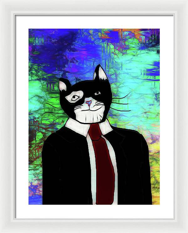 Cat In A Tie - Framed Print