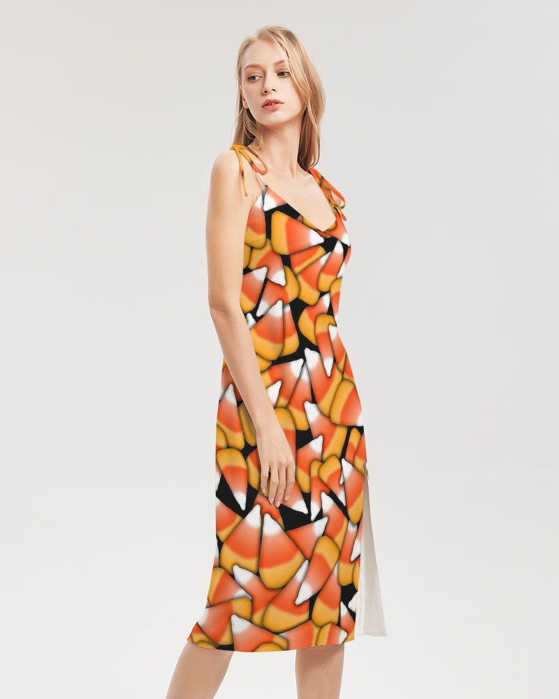 Candy Corn Pattern Women's Tie Strap Split Dress