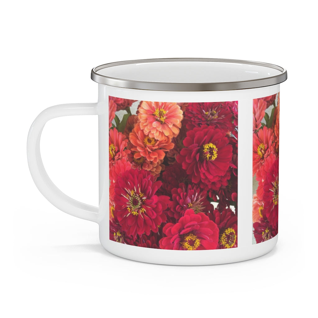 Peach and Pink Zinnias Enamel Camping Mug