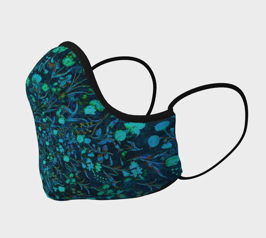 Blue Green Medieval Flowers Face Mask