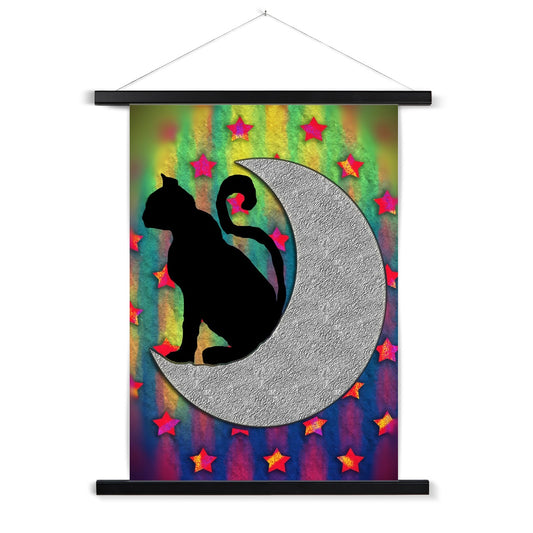 Cat On A Moon Fine Art Print with Hanger