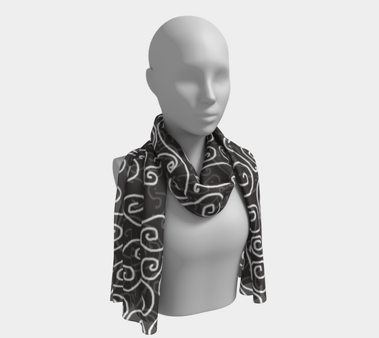 White Swirls On Gray Long Scarf