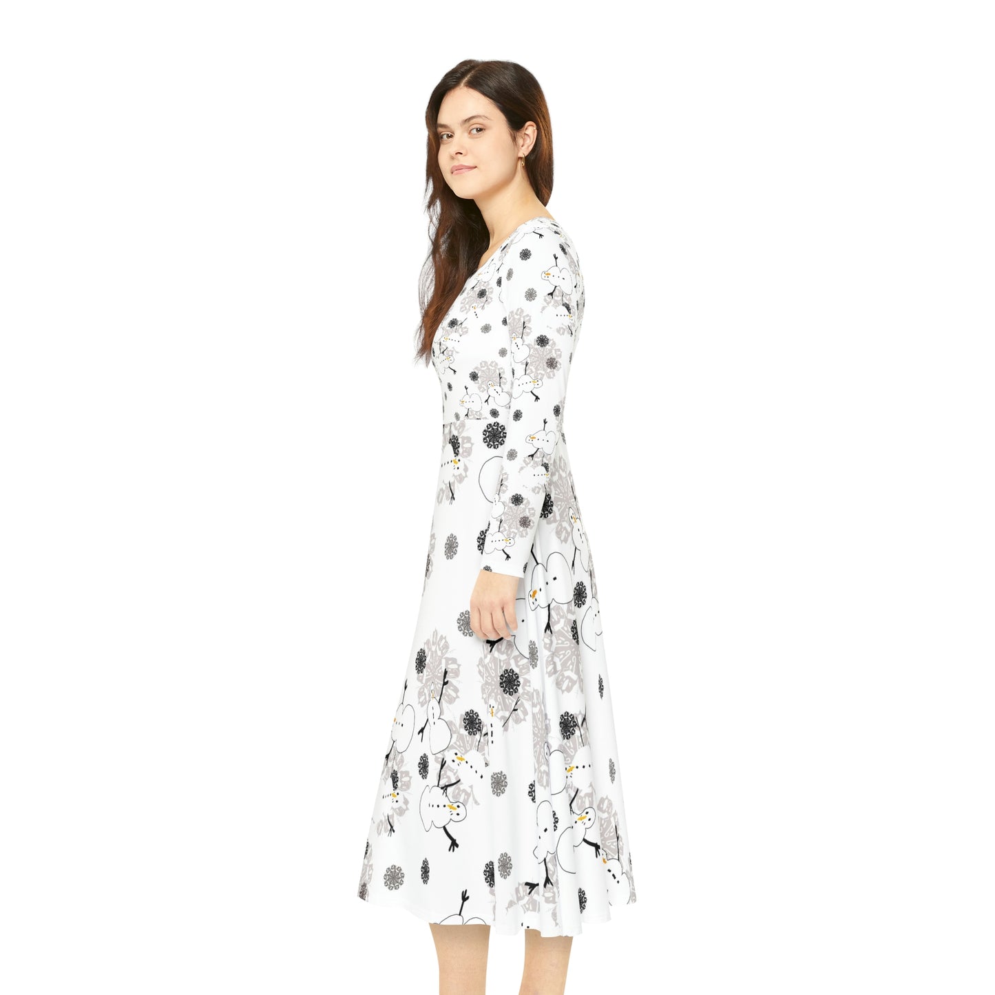Snowman Pattern Women's Long Sleeve Dance Dress