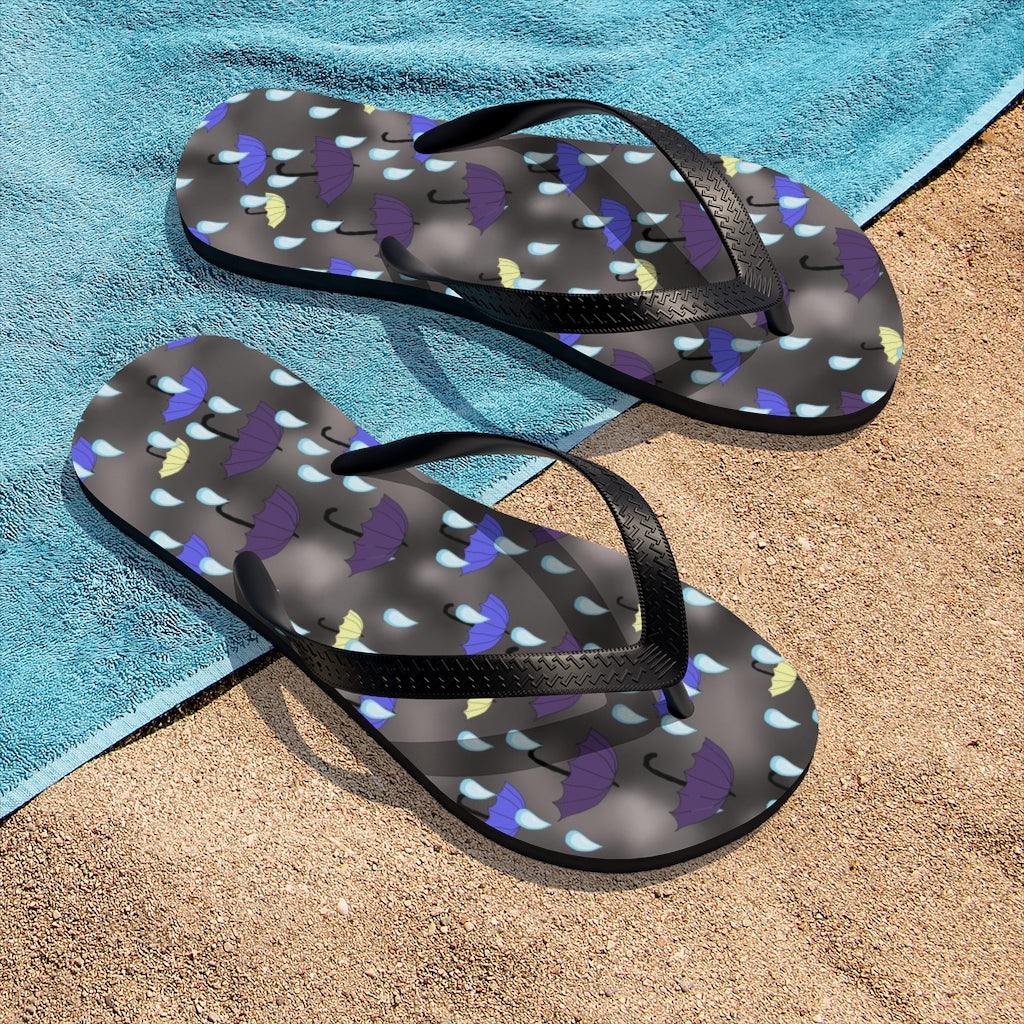 Rain and Umbrellas Pattern Unisex Flip-Flops