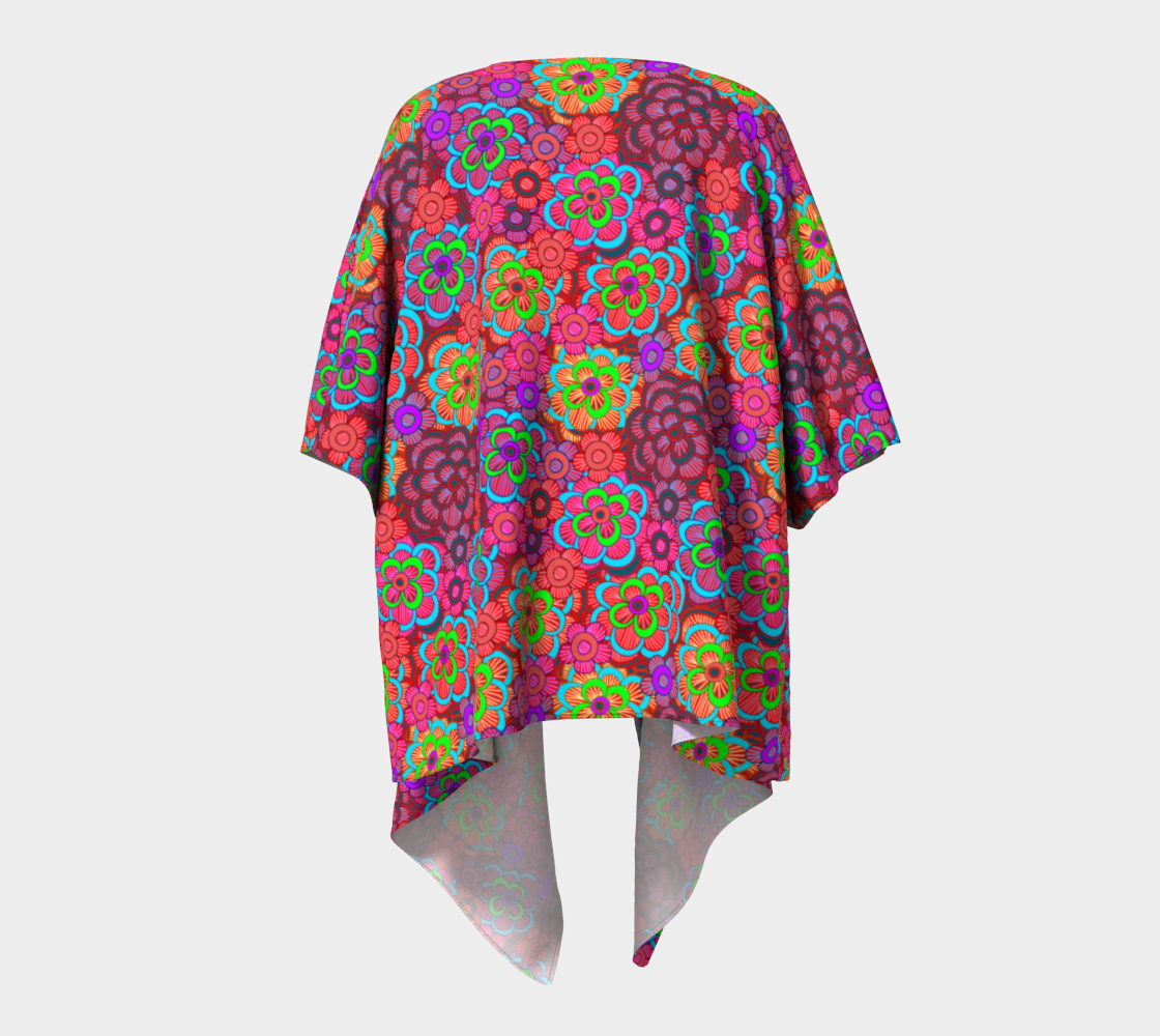 Pink Striped Flower Pattern Draped Kimono