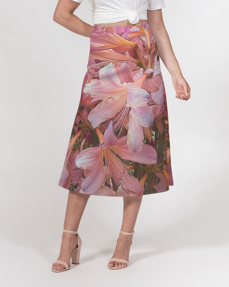 Pink Amaryllis Women's A-Line Midi Skirt