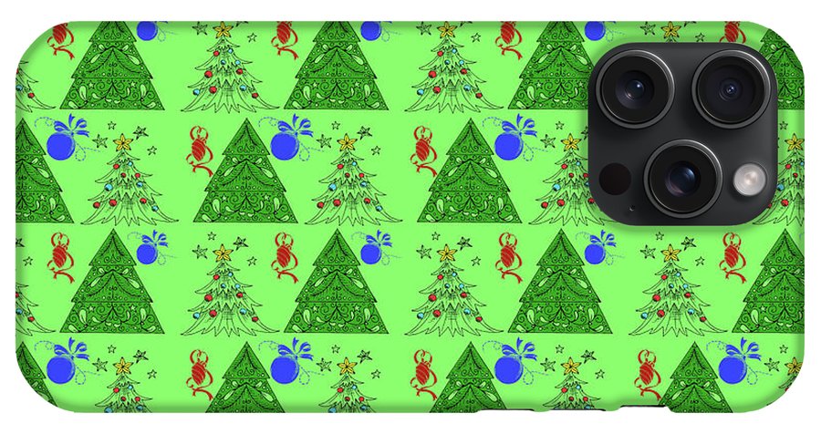 Christmas Trees On Green Pattern - Phone Case