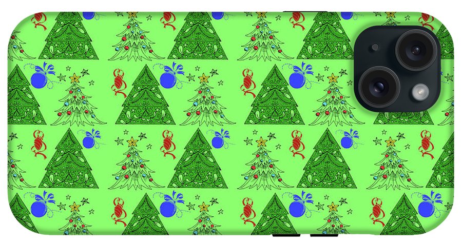 Christmas Trees On Green Pattern - Phone Case