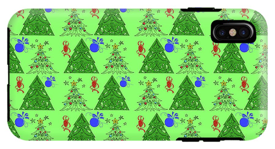 Christmas Trees On Green Pattern - Phone Case