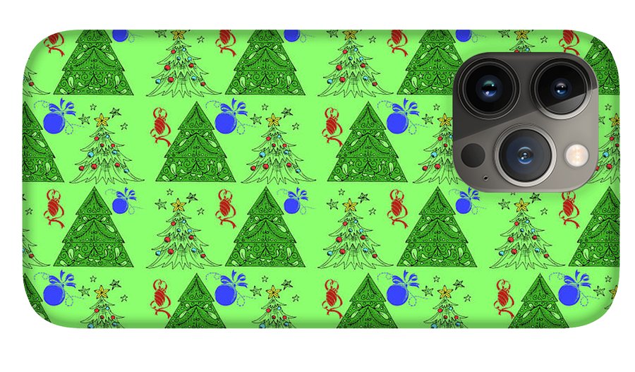 Christmas Trees On Green Pattern - Phone Case