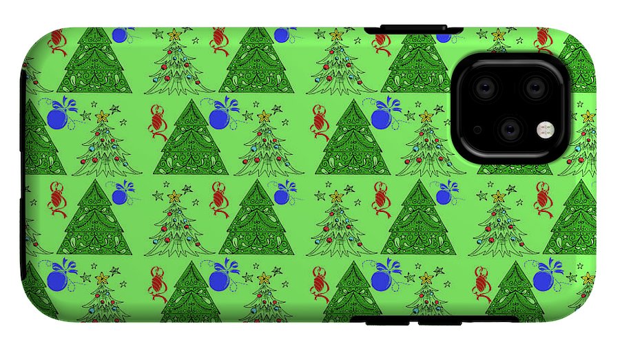 Christmas Trees On Green Pattern - Phone Case