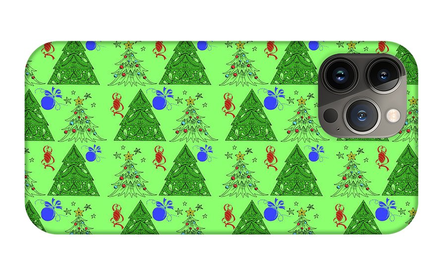 Christmas Trees On Green Pattern - Phone Case