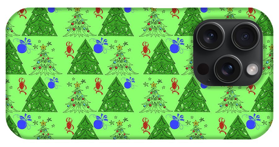 Christmas Trees On Green Pattern - Phone Case