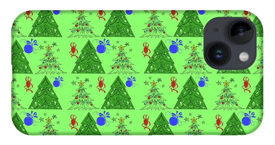 Christmas Trees On Green Pattern - Phone Case