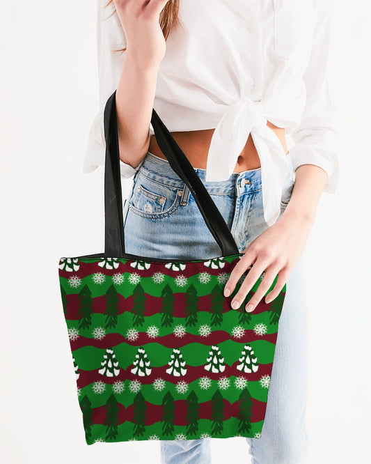 Snowy Evergreen Pattern Canvas Zip Tote