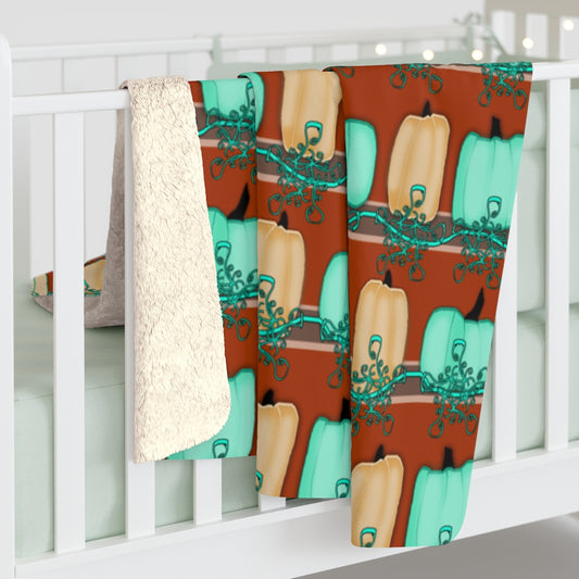 Blue Green Pumpkins Sherpa Fleece Blanket