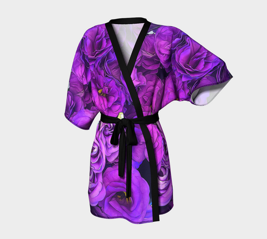 Purple Lisianthus Flowers Kimono Robe