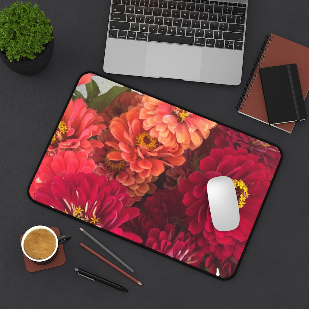 Peach and Pink Zinnias Desk Mat