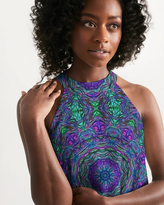 Blue Green Purple Kaleidoscope Women's Halter Dress