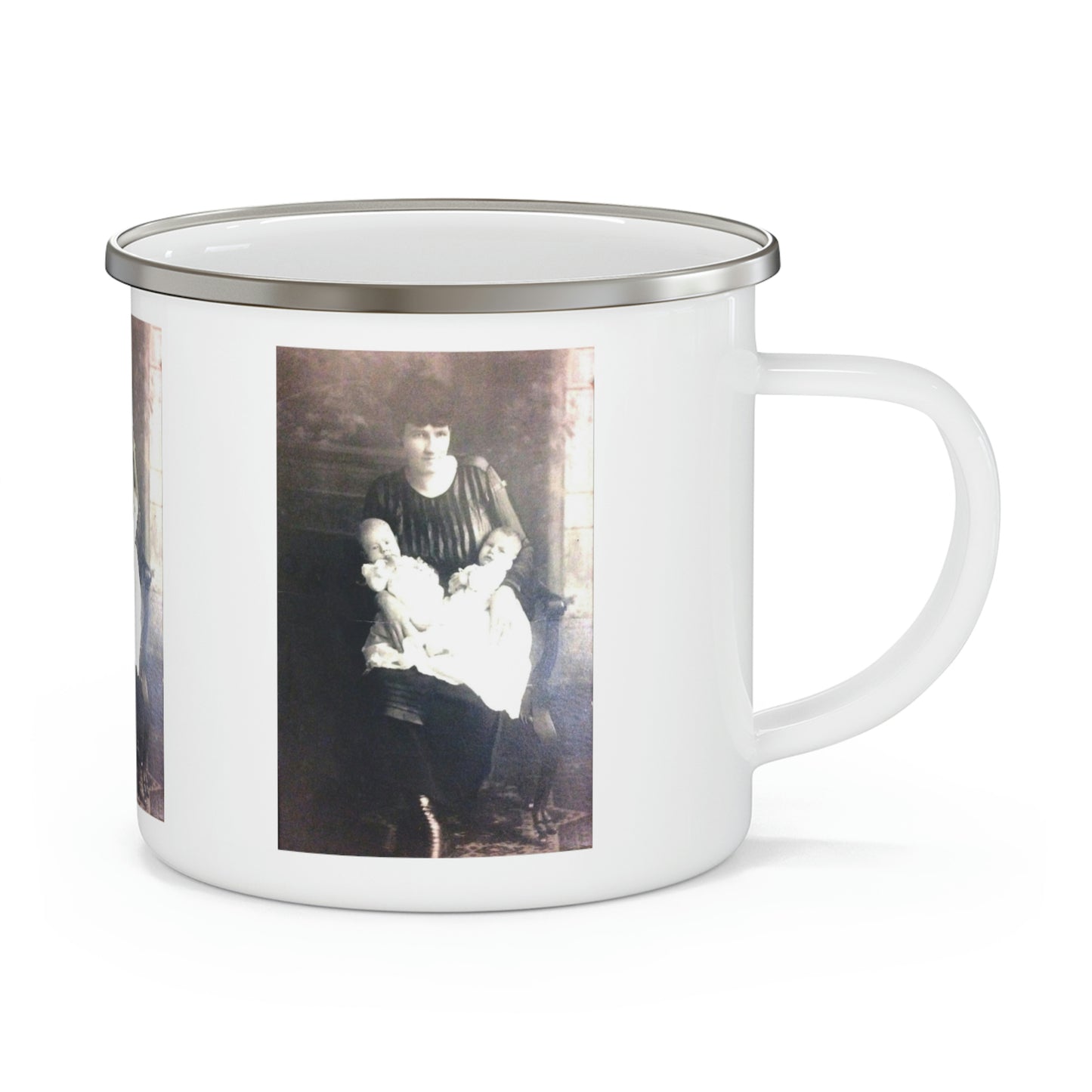 Early 1900s Mother With Twins Enamel Camping Mug