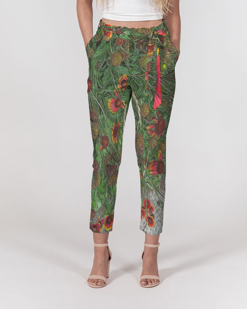 Orange Flower Garden Women's Belted Tapered Pants