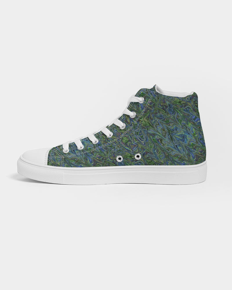 Blue Green Liquid Marbling Women's Hightop Canvas Shoe