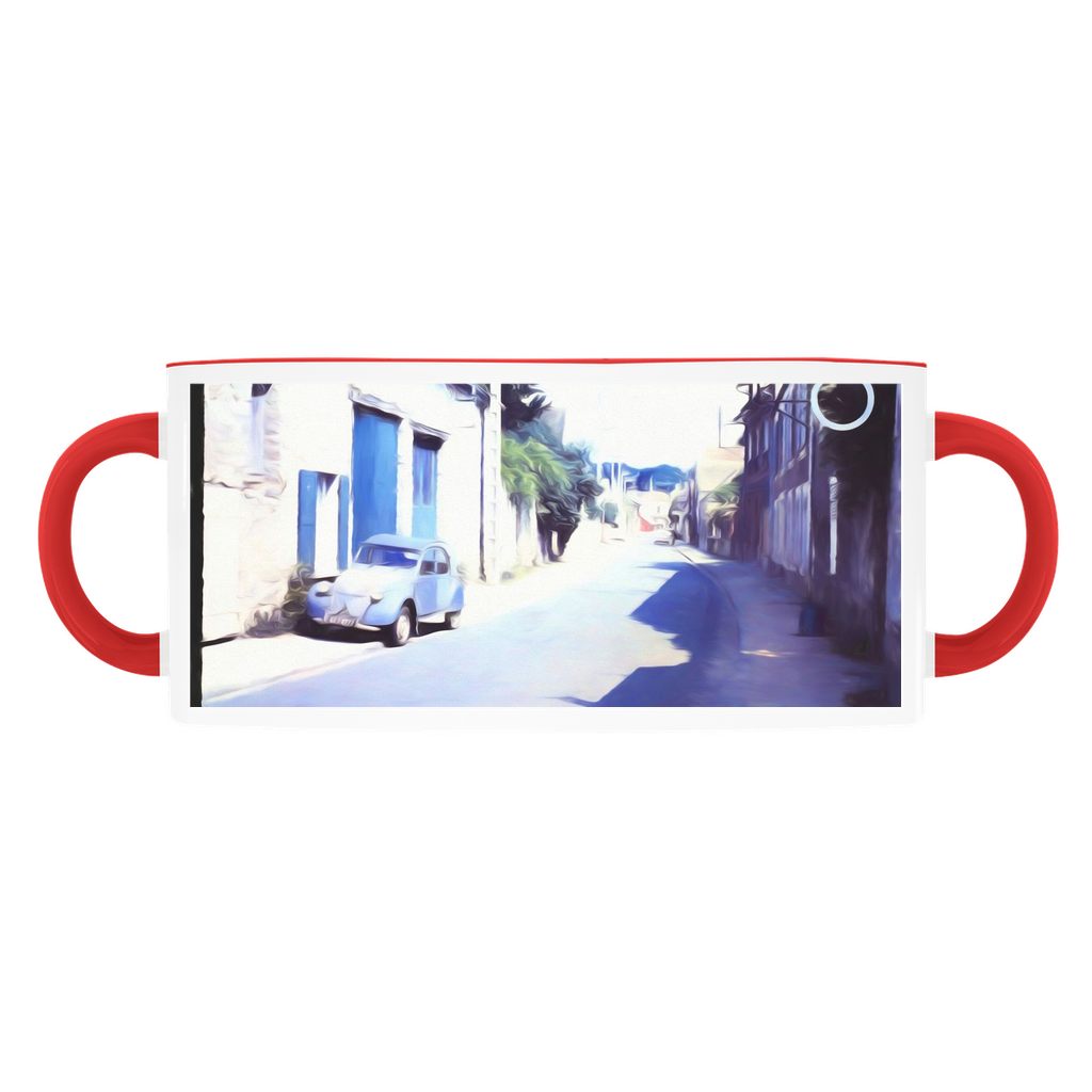 Vintage Travel Blue Car On The Street Accent Mugs