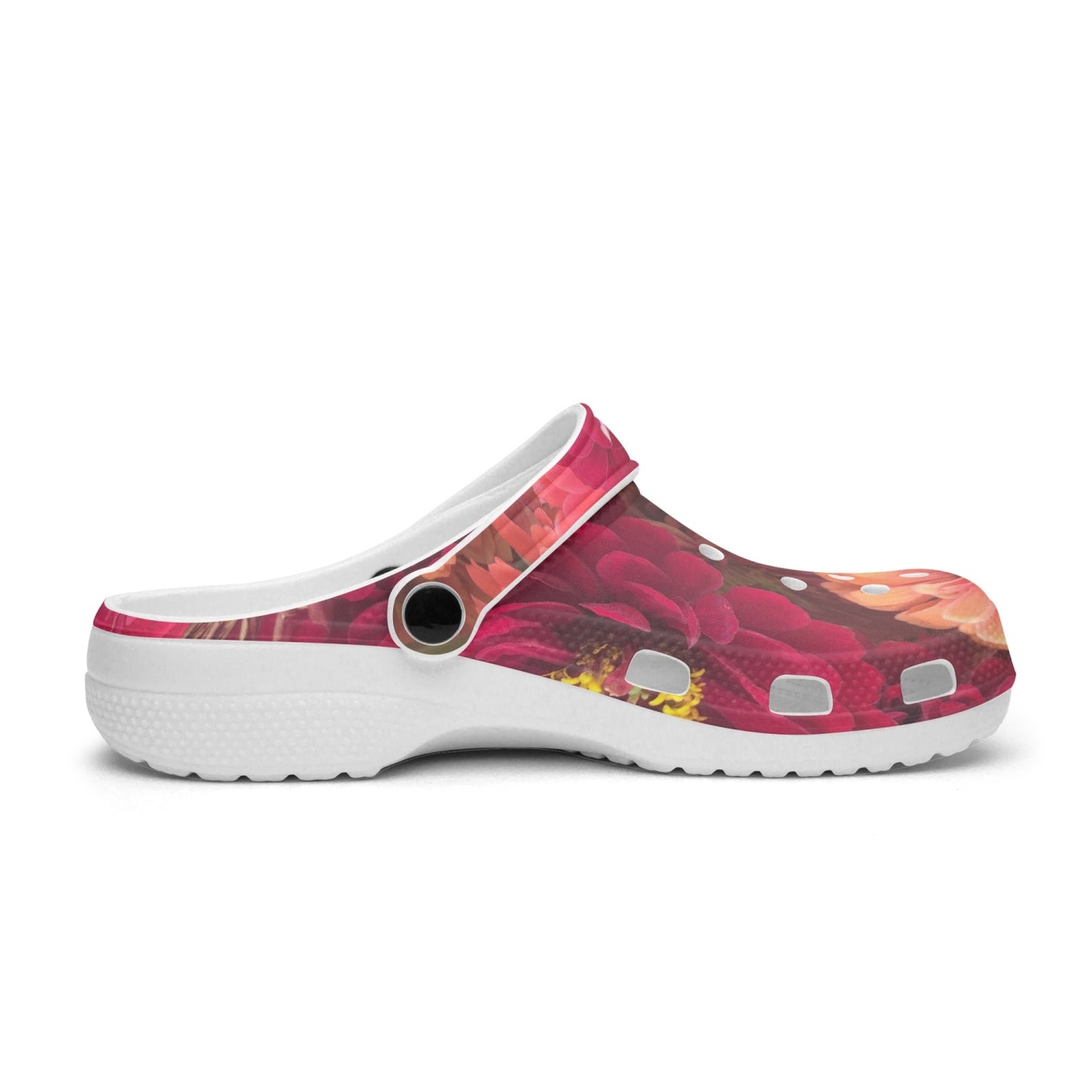 Peach and Pink Zinnias 413. All Over Printed Clogs